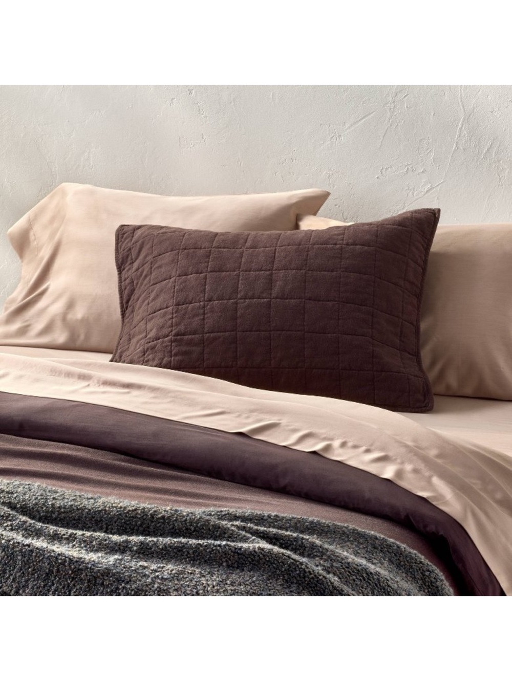 Casaluna Set of Two KING Fig Brown Heavyweight Linen Blend Shams . NWOT